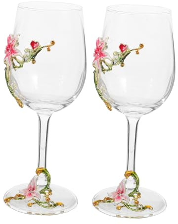 MAGICLULU 2pièces Verre à Vin Émaillé Avec Motif De Fleurs Coupe à Vin Sur Pied Gobelet Émail Pour Service Décoration De Table