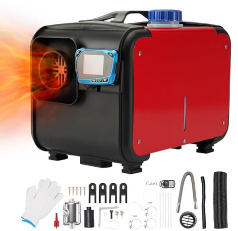 QWBDNMQP kW 12 V Dieselheizung, Diesel-Luftheizung, All-in-One-Standheizung mit LCD-Schalter und Fernbedienung, Fahrzeugheizung mit konstanter Temperatursteuerung (rot)