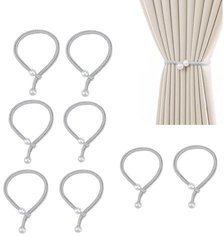 Shirene Raffhalter für Vorhänge,8 Stück Vorhang Raffhalter,Gardinenhalter,Raffhalters Gardinen,Raffhalters mit Perlen,Gardinen Halterung für Zuhause,Büro,Fenster Dekorativ