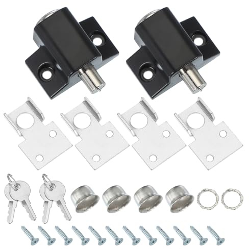 sourcing map Sliding Window Locks Push-in Sliding Window Security Lock with Keys, Sliding Door Keyed Locks for Up and Down Window, Horizontal Sliding Window Doors, Black 2 Set