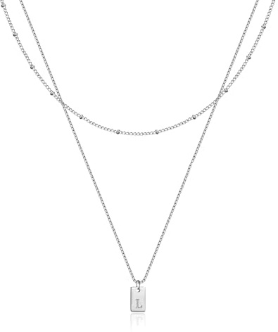RWQIAN Layering Kette mit Buchstaben A-Z Anhänger Damen Buchstaben Kette Gold/Silber Initialen Letter Halskette 18+2 Schmuck Buchstaben Geschenke fur Frauen