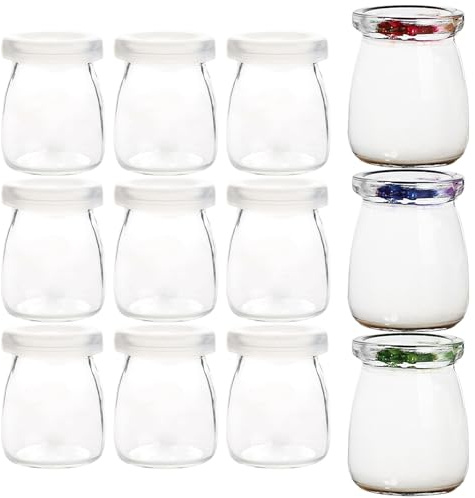 Anseom 12 Stück Joghurt Gläser, 150ml Durchsichtige Joghurtgläser mit Deckel, Dessertgläser, Joghurttopf Gläser, für Marmeladen, Gelees, Honig, Desserts, Milch - Spülmaschinen, Gefrierschrank,BPA-Frei