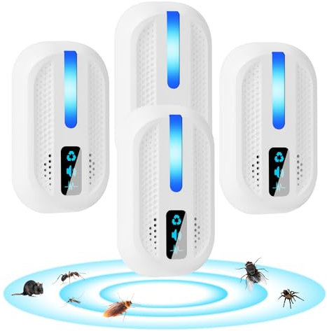AOOWU Repelente Ultrasónico de Plagas, 4 Piezas Electrónico Repelente Mosquitos Insectos Control de Plagas, Repelente Mosquitos Interiores para Roedores, Arañas, Cucarachas, Insectos