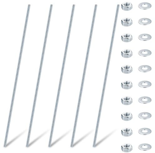 5 Pcs Tige Filetée M6, Tiges Filetées Entièrement, M6 Boulons Filetés, Goupilles Filetées Zinc Bleu, Tige Filetée avec Filetage Métrique Complet avec écrous et rondelles (M6 x 300 mm)