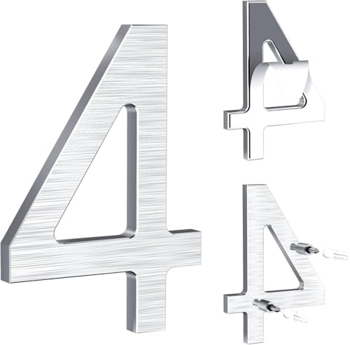 Yafimea numero civico esterno argento 12,5 cm – In alluminio massiccio con superficie spazzolata, adesivo o con viti, impermeabile – Per porta, muro, cancello, recinzione (4)