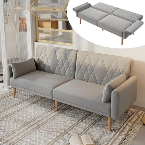 Doyisy Kleines Sofa, Zweisitzer-Sofa, Schlafsofa, Schlafsofa mit Schlaffunktion, Schlafsofa aus Samtstoff, geeignet für Wohnzimmer, Schlafzimmer, Heimkino, Gästezimmer 180x75x82cm (Grau)
