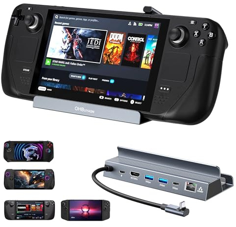 OHBUYAGN Steam Deck Dock, 6-IN-1 Docking Station with 4K@120Hz 2K@144Hz HDMI 2.1, Gigabit Ethernet, USB A & C 3.0, 100W PD 3.0 Fast Charging, Compatible with Steam Deck, Legion Go, MSI Claw