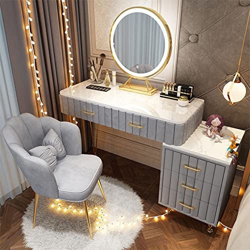 WANGXLGD Tavolino da toilette con specchio, tavolo da trucco, cassettiera da camera da letto con sgabello e 5 cassetti per un'ampia conservazione (Grey,100cm)