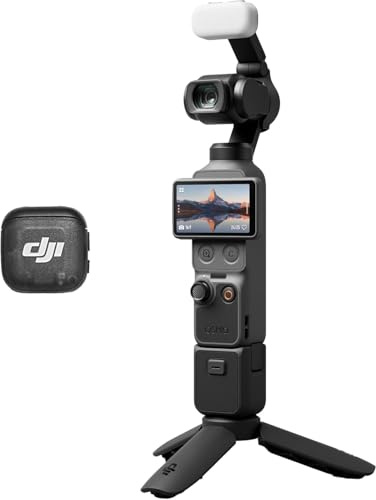 DJI Osmo Pocket 4 skaparpaket, vloggkamera i fickstorlek med gimbal, 1-tums CMOS och 4K/240 fps, 3-axlig stabilisering, 2× förlustfri zoom, 107 GB inbyggt lagringsutrymme, Mic 3-sändare, fyllnadsljus