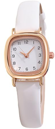 RORIOS Reloj Cuarzo Analógico Cuadrado Números árabes Relojes Clásico Simple Correa de Cuero Watch Impermeable para Mujer Blanco