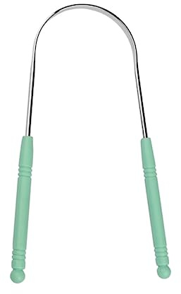 Raschiatore per Lingua Adulto Rivestito, Acciaio Inox Abs Verde | Antiscivolo, Superficie Liscia, Forma Curva, Orale Quotidiana, Pulizia Delicata