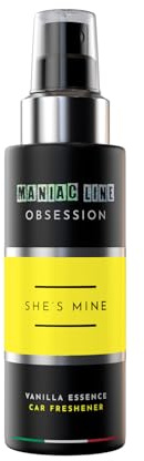 Ma-fra, Maniac Line, Maniac Obsession She’s Mine, désodorisant spray pour voiture 150 ml, parfum vanillé et exotique, haute intensité, sensuel et envoûtant