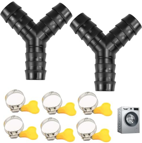2 Sätze Y-Verteilerstück 75mm, Schlauchverbinder mit 6 Stück Schlauchklemmen, Verteiler Abfluss Waschmaschine Doppelanschluss Schlauchverteiler für Geschirrspüler Trockner