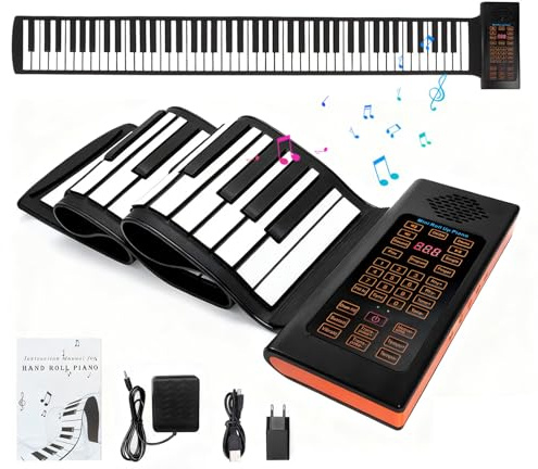 Roll Up Piano Keyboard, 88 Tasten Rollpiano Unterstützt MIDI mit 128 Tönen und Rhythmen/20 Demo/Fußpedal/Bluetooth, Elektronisches Keyboard Klavier für Kinder Erwachsene Anfänger Geschenk