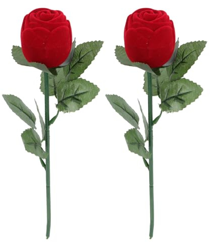 KOMBIUDA 2 Piezas Caja para Anillos con Diseño de Flor Roja Delicada Estuche Romántico para San Valentín Soporte para Anillos de Boda y Compromiso Acabado Aterciopelado