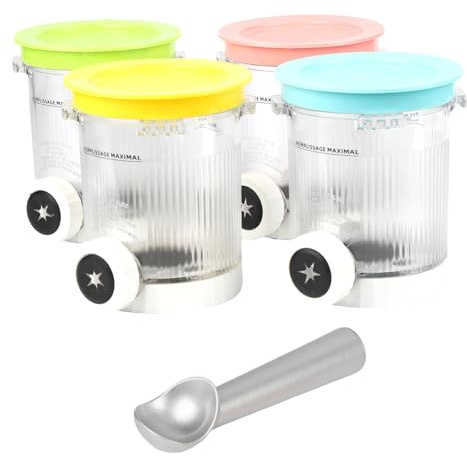 BestYiJo Ninja Creami Swirl Containers for NC700 Series (NC701), Ice Container Pints with Lid & Premium Aluminium Scoop, BPA-Free Accessories for Ice Cream Maker and Ice Cream, Pack of 4