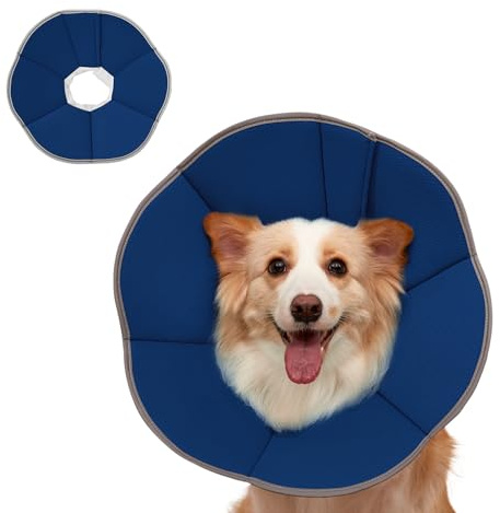 GGW Halsband hund mjuk, hundkrage läckageskydd andningsbar, justerbar skyddskrage, lämplig för husdjur efter operation eller hudklåda (mörkblå, XL (hals:))
