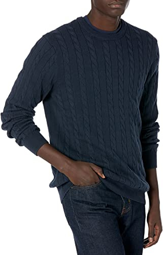 Amazon Essentials Jersey de Algodón Trenzado con Cuello Redondo Hombre, Azul Marino, XXL
