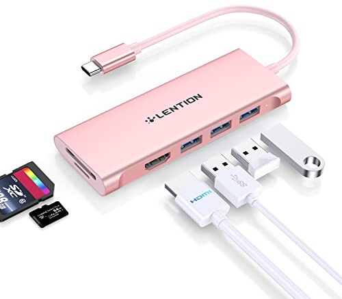 LENTION 6-in-1 USB C Hub mit 3 USB 3.0 5Gbps, 4K HDMI, SD&TF Kartenleser | Multiport USB-C Adapter für MacBook Pro/Air 2016+, Surface Pro/Go, Chromebook, HP, Dell, Laptop, Thunderbolt 3/4 (Roségold)