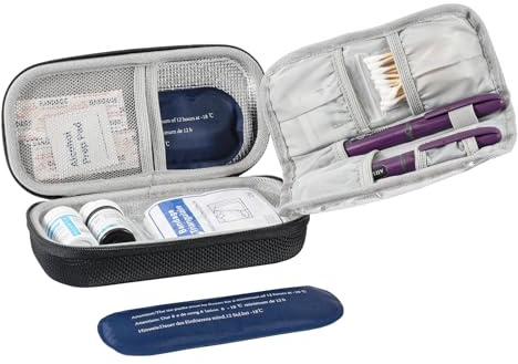 ProCase Custodia Termica per Insulina, Borsa per Diabetici da Viaggio con 2 Impacchi di Ghiaccio, Frigorifero Portatile per farmaci perfetto per l'aereo, le Vacanze e i Viaggi d'affari -Nero