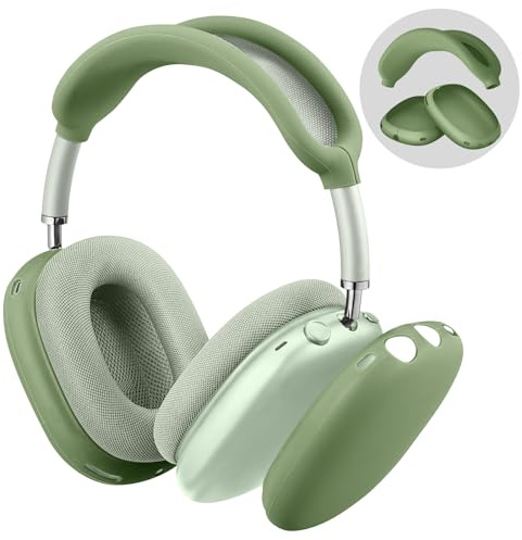 Fintie Silikonhülle Kompatibel mit Apple AirPods Max Kopfhörer, Kratzfeste AirPods Max Ohrmuschelabdeckung und Stirnbandabdeckung, Kopfhörer Zubehör, Grün