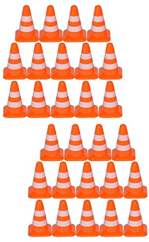 balacoo 28 Stücke Miniatur Verkehrskegel Training Roadblock Cone Simulation Mini Verkehrszeichen für DIY Sandtisch Engineering BAU Spielzeug Orange