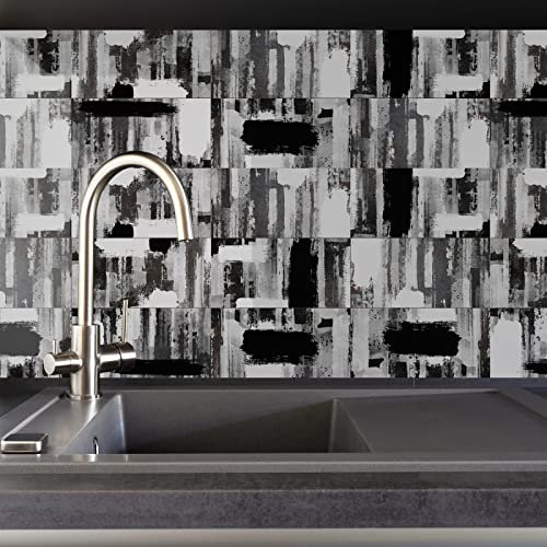 Piastrelle Adesive Cucina 15X30CM Pittura A Inchiostro Mattonelle Adesive Bagno Pvc Impermeabile Adesivi per Piastrelle Parete Fai da Te Adesivi per Cucina Decorazioni,Piastrelle Cucina Moderna