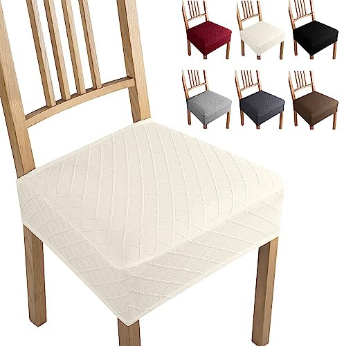 Fundas para Sillas Pack 4 Fundas Elásticas Jacquard Fundas de Asiento Universal Fundas Sillas de Comedor Extraíbles y Lavables Cubiertas de la Sillas para Comedor, Hotel, Fiesta (Cream, 4 Piezas - B)