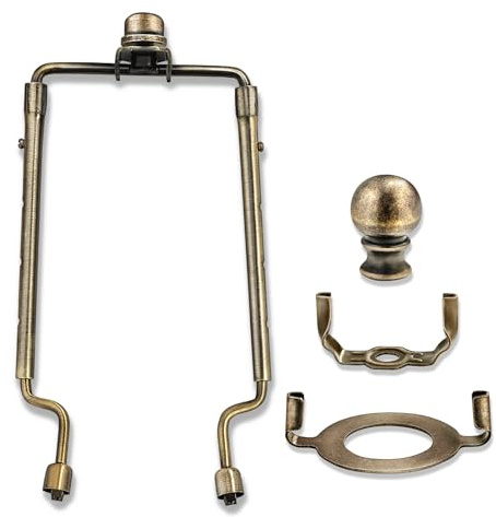7 8 9 10 inch Lamp Shade Harp Holder,Antique Brass Lamp Harp Kit,Fit Both Standard Lamp Rod and E26 Light Base UNO Fitter Adapter,with 2 Shade Attaching Finial Top (Bronze Color - 1 Set)