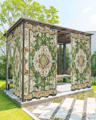 Ombré-Grüne Boho-Outdoor-Vorhänge für Terrasse, wasserdicht, mit Ösen, Sichtschutz, wetterfest, Außenvorhänge für Veranda, Pavillon, Pergola, Cabana, 2 Paneele, 137,2 x 213,4 cm, Vintage, ethnisch,