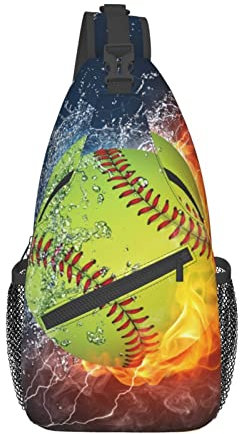 Blaue Dahlie Blume Gedruckt Sling Schulter Taschen Für Männer Frauen Crossbody Rucksack Wandern Sport Brust Pack Schultasche, Orangefarbener Softball auf Feuer und Wasser, Einheitsgröße