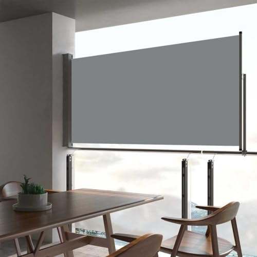 Higsose Ausziehbare Seitenmarkise 80x300 cm Grau Sichtschutz Balkon Sichtschutz Garten Sichtschutz Terrasse Markise Balkon Windschutz Terrasse Stilvolle Seitenmarkise