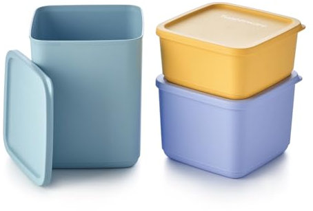 Tupperware Essentials - Contenitori quadrati impilabili, resistenti e riutilizzabili, per mantenere gli alimenti freschi, facili da impilare, contenitori per il pranzo portatili, coperchio ermetico,