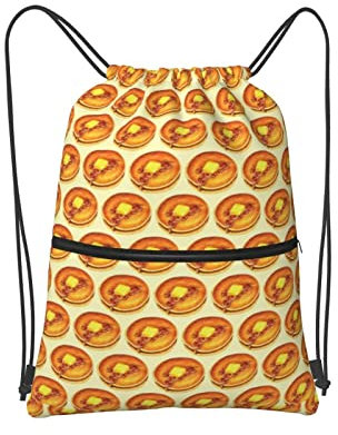 SJOAOAA Drawstring Bag Pancake Drawstring Zipper Backpack Water Resistant String Bag Sports Sackpack Gym Sack With Side Pocket For Men Women