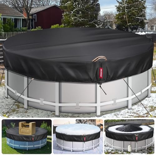 12Ft Winter Round Pool Cover with 738N Strong Tear Resistant [600D Upgrade Extra Dense Heavy Duty Fabric] Swimming Pool Cover for Above Ground Pools, Solar Pool Cover with Fade Resistant, Windproof
