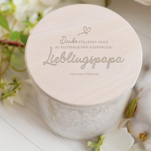 Diamandi - Vorratsglas mit Holzdeckel personalisiert/eigener Name/Geschenk für Freunde/Abschiedsgeschenk für Lehrer/Geschenk für Kollegen/Bonbonglas/Lieblingspapa/Aufbewahrung / 880ml