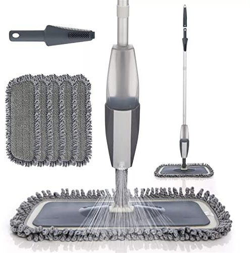 Bodenwischer, Sprühwischer für die Bodenreinigung, trocken und nass, Flachwischer für Fliesen, Laminat, Keramik, Holz, mit Flasche, wiederverwendbaren Pads und Schaber-Reinigungsset Warm as Ever