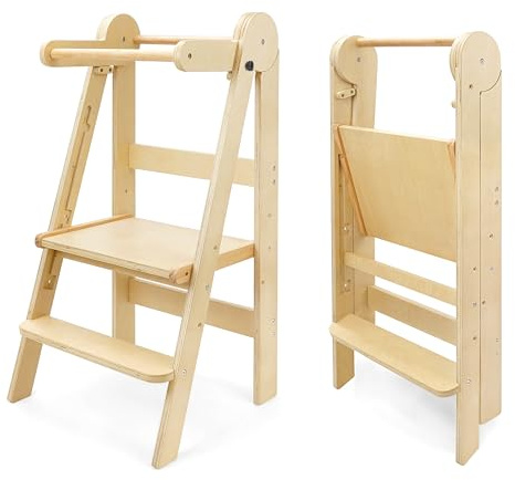 509 Lofty Foldable Learning Tower, Children's Kitchen Helper, Montessori, Step Stool, Foldable Convenient for Storage, 3 Height Standing Board Adjustment