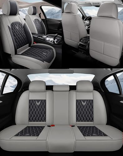 NOBQUA Autositzbezüge Universal Set, Leder Autositzbezug Komplettset, Aus Premium Leder + Einzigartigem Design 5-Sitzer Sitzbezüge (Kompatible Automodelltabelle enthalten)