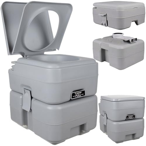 TRIZAND Mobile Camping Toilette mit Deckel Campingtoilette mit Deckel Spültank 12 L Abwassertank 20 L Angenehme Sitzhöhe 120 Kg Tragkraft für Wohnmobile Boots Garten Hygienisch, Geruchsdicht