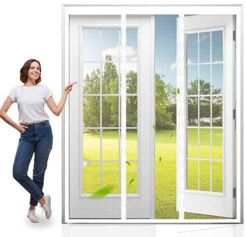 fliegengitter terrassentür doppeltür Magnetvorhang Klebemontage Ohne Bohren 120x210cm Weiß Fliegengitter TüR BalkontüR Zum Schieben Fliegengitter Vorhang BalkontüR Lamellen