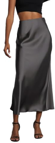 SUYUKU Damen Satinrock Hohe Taille Midi Röcke Retro Fischschwanz Arbeit Bleistiftrock Bequem Partyrock Elegant Business Rock mit Reißverschluss, dunkelgrau, M