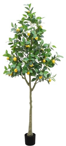 Limonero artificial de 6 pies de alto, planta sintética realista en maceta para decoración de interiores y exteriores, plantas falsas grandes para el hogar, oficina y patio, bajo mantenimiento, regalo