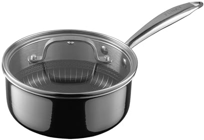 Funky Pro Cookware, 20cm Saucepan + Glass Lid, Tri-ply Technology, 2.5L Capacity, Compatible All Hobs inc Induction, Non Stick, Stay Cool Handles, Dishwasher Safe, Oven Safe