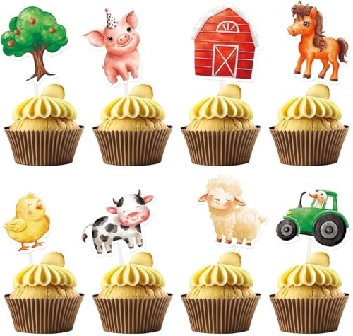 WERNNSAI Farm Animal Cupcake Toppers - 40 PCS Farm Party Cake Toppers for Kids Farm Animal Birthday Decoration Supplies Cupcake Pick Dessert Decorations Farm Theme Baby Shower Party Supplies