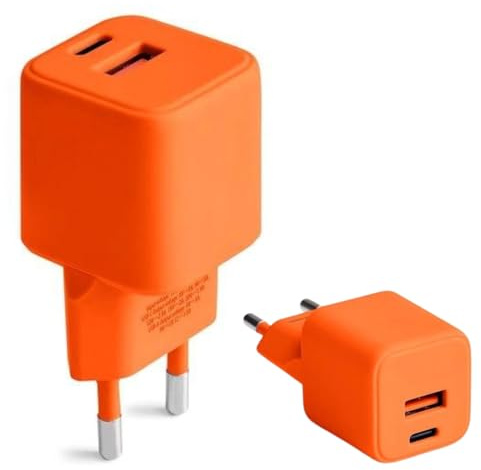 FOREVER COLORUM Chargeur USB C USB A 30W Orange - Fonction Charge Rapide et Technologie Power Delivery - Adaptateur USB avec Boîtier Ignifuge et Technologie GaN - Chargeur Rapide USB C USB A