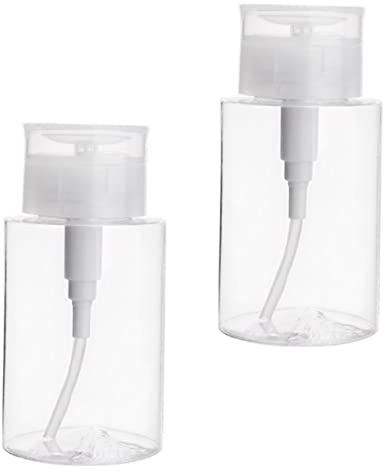 FRCOLOR 2pcs 300ml Portable Press Pump Bottles for Cleansing Water and Makeup Remover, Travel Sub-packing Storage Containers, Refillable Cosmetic Liquid Dispensers for Skincare and Nail Care
