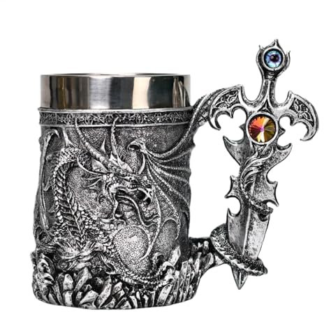 Dragons Coffee Mug, 600ml Retro Drinking Beer Cups with Dragon Pattern, Large Capacity Beer Mugs and Steins, Vintage Traveling Coffee Cups, Perfect for Mother, Father, and Friends