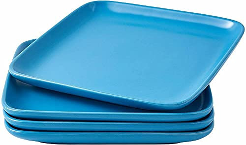 BebLP Juego de 4 platos llanos cuadrados de cerámica de 8 Juego de 4 platos de restaurante Juego de vajilla azul mate Juegos de platos y tazones Platos llanos Juego de cocina Juegos de platos Juego d