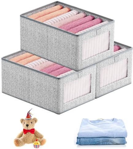 Fodlon Organizer in Tessuto per Cassetto, 3 Pezzi Organizer per Cassetti Armadio, Contenitori Armadio Pieghevole, 40x30x20cm/36x25x20cm per Pantaloni, Coperta, Maglione